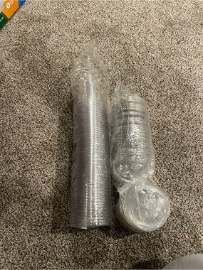 Clear Disposable Party Cups - Pack of 50 cups and 43 sip lids all unused!